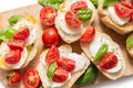 Italian bruschette, traditional appetizers Royalty Free Stock Photo