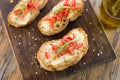 Italian bruschette, traditional appetizers Royalty Free Stock Photo