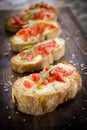 Italian bruschette, traditional appetizers Royalty Free Stock Photo