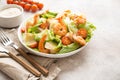 Italian Caesar salad with shrimp, croutons and parmesan Royalty Free Stock Photo