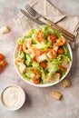 Italian caesar salad with shrimp, croutons and parmesan Royalty Free Stock Photo