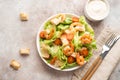 Italian caesar salad with shrimp, croutons and parmesan Royalty Free Stock Photo