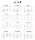 2024 italian calendar. Printable, editable vector illustration for Italy. 12 months year calendario