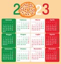 Italian calendar for 2023. Piece of pizza