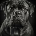 Italian cane corso dog studio portrait in ravishing realistic closeup.