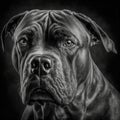 Italian cane corso dog studio portrait in ravishing realistic closeup.