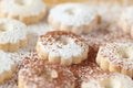 Italian canestrelli biscuits with both powdered sugar and cocoa power Royalty Free Stock Photo
