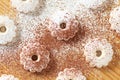 Italian canestrelli biscuits with icing sugar and cocoa power Royalty Free Stock Photo