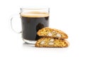 Italian cantuccini cookies and coffee cup. Sweet dried biscuits with almonds Royalty Free Stock Photo