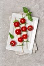 Italian Caprese salad with mozzarella cheese, Cherry tomatoes and basil on skewers Royalty Free Stock Photo