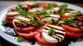 Italian caprese salad with sliced tomatoes, mozzarella cheese, basil, olive oil. Royalty Free Stock Photo