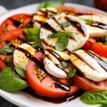 Italian caprese salad with sliced tomatoes, mozzarella cheese, basil, olive oil. Royalty Free Stock Photo