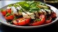 Italian caprese salad with sliced tomatoes, mozzarella cheese, basil, olive oil. Royalty Free Stock Photo