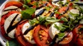 Italian caprese salad with sliced tomatoes, mozzarella cheese, basil, olive oil. Royalty Free Stock Photo