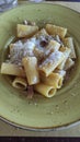 Italian carbonara pasta rigatoni