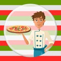 Italian cartoon cooker with pizza with salami
