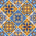 Italian ceramic tile pattern. Mediterranean porcelain pottery.