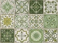 Italian ceramic tile, portuguese green pattern. Mediterranean mexican mosaic, moroccan ornament texture, hand drawn