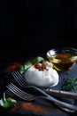 Italian cheese burrata, herbs and olive oil Royalty Free Stock Photo