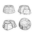 Italian cheese Ricotta set. Hand drawn sketch style drawings. Traditional Italian cheese collection. Vector illustrations