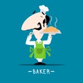 Italian chef baker with a freshly baked croissant on his tray cartoon style Royalty Free Stock Photo