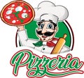 Italian Chef emblem with pizza margherita
