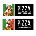 Italian chef. Pizza maker prepares a pizza. Vector logo. Royalty Free Stock Photo