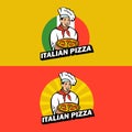 Italian chef. Pizza maker prepares a pizza. Vector logo. Royalty Free Stock Photo