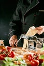 Italian chef preparing homemade pasta noodles