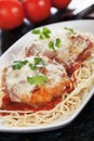 Italian chicken parmesan with spaghetti pasta