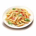 Italian Chicken Pasta With Cherry Tomato Sauce - Vector Illustration