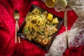 Italian Chicken Piccata Linguine Royalty Free Stock Photo