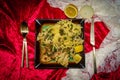 Italian Chicken Piccata Linguine Royalty Free Stock Photo