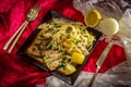 Italian Chicken Piccata Linguine Royalty Free Stock Photo