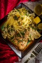 Italian Chicken Piccata Linguine Royalty Free Stock Photo