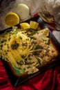 Italian Chicken Piccata Linguine Royalty Free Stock Photo