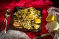 Italian Chicken Piccata Linguine Royalty Free Stock Photo