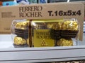 Italian chocolate candy ferrero roscher was put up for sale in the Metro AG hypermarket on January 20, 2020 in Russia, Kazan,