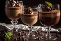 Italian chocolate and coffee mousse dessert semifreddo in small glasses. Italian cuisine. Generative AI