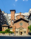 The Italian Church of the Most Holy Redeemer facade in Bucharest, Romania. The church neo-gothic red brick edifice was Royalty Free Stock Photo