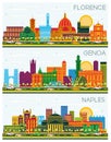 Italian Cities. Naples, Genoa and Florence Italy City Skylines Set