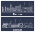 Italian Cities. Outline Florence and Genoa Italy City Skyline Set with White Buildings Royalty Free Stock Photo