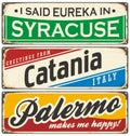 Italian cities retro metal signs set