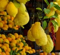 Italian citrus fruit and chiles on a market stall