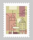 Italian city architecture on postmark, vector