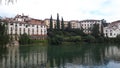 Italian city on the beautiful lake. Old, romantic builidings. Calming and peacfull time. Euro trip to Italy. Royalty Free Stock Photo