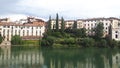 Italian city on the beautiful lake. Old, romantic builidings. Calming and peacfull time. Euro trip to Italy. Royalty Free Stock Photo