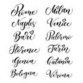 Italian city hand drawn vector lettering. Modern ink calligraphy. Brush typography of Rome, Naples, Bari, Florence, Genoa, Bologna