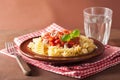 Italian classic pasta fusilli with tomato sauce and basil Royalty Free Stock Photo