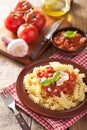 Italian classic pasta fusilli with tomato sauce and basil Royalty Free Stock Photo